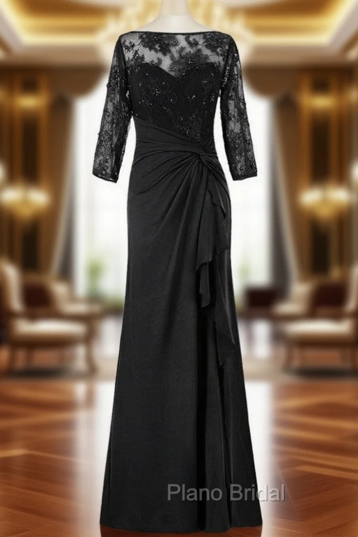 Black Chiffon Lace Beaded Half Sleeves Mother Of The Bride Dresses