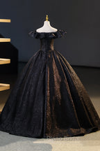 Black Floor Length V-neck Off the Shoulder Formal Dresses, Black A-Line Evening Dresses