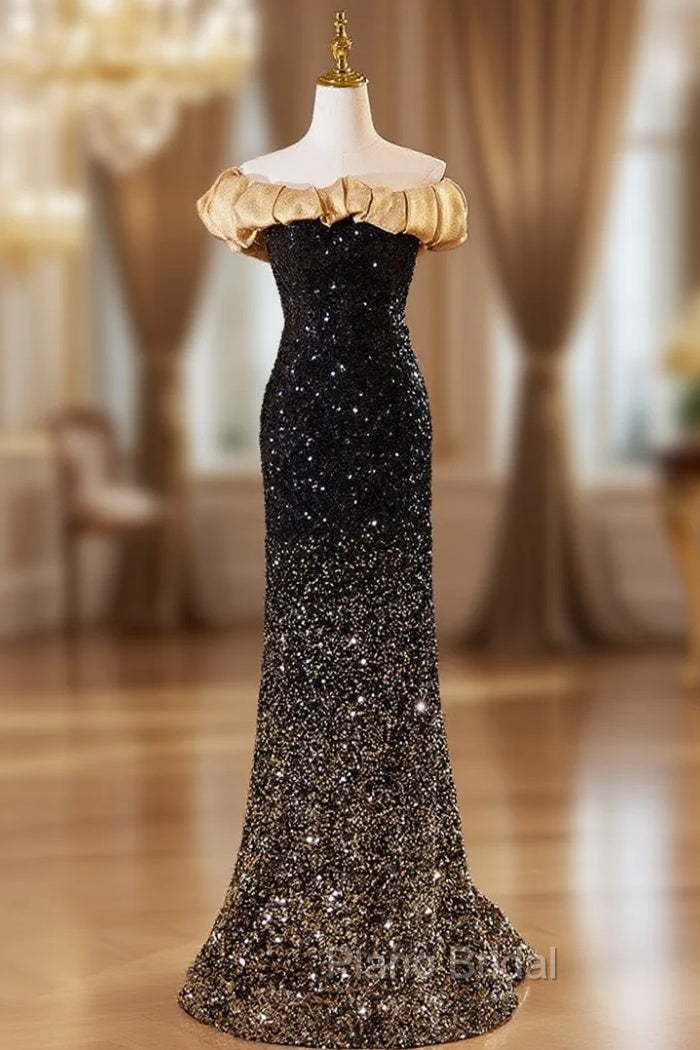 Black Gold Sequins Mermaid Formal Prom Dresses Main image