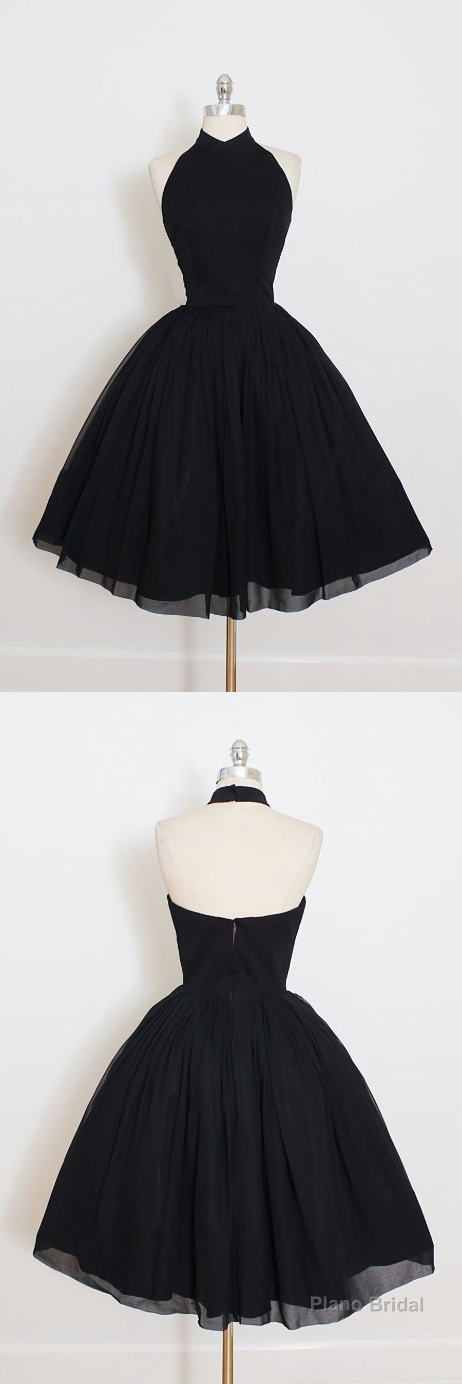 Black Halter Homecoming Dress,A Line Open Back Short Prom Dresses Main image