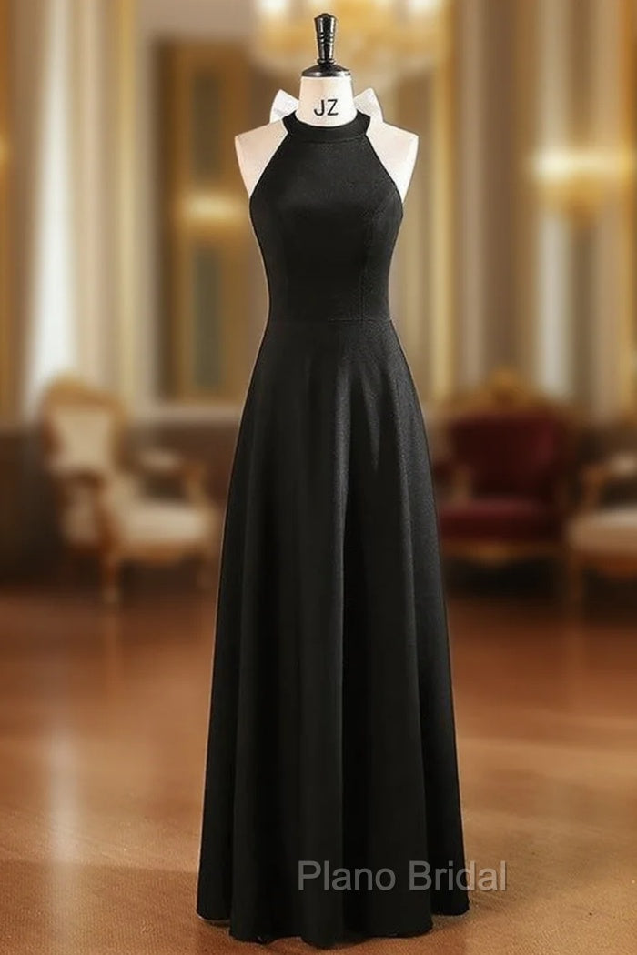 Black Halter Sleeveless Bow Formal Prom Dresses Main image