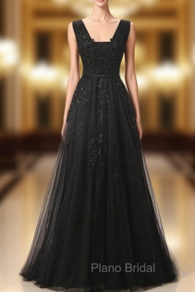 Black Lace Appliques Backless Formal Prom Dresses Main image