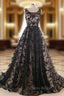 Black Lace Appliques Tulle Backless Wedding Dresses