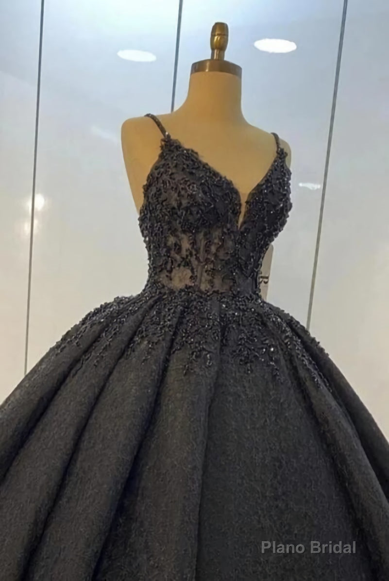 Black lace ball gown dresses for wedding , spaghetti straps prom dress Secondary image