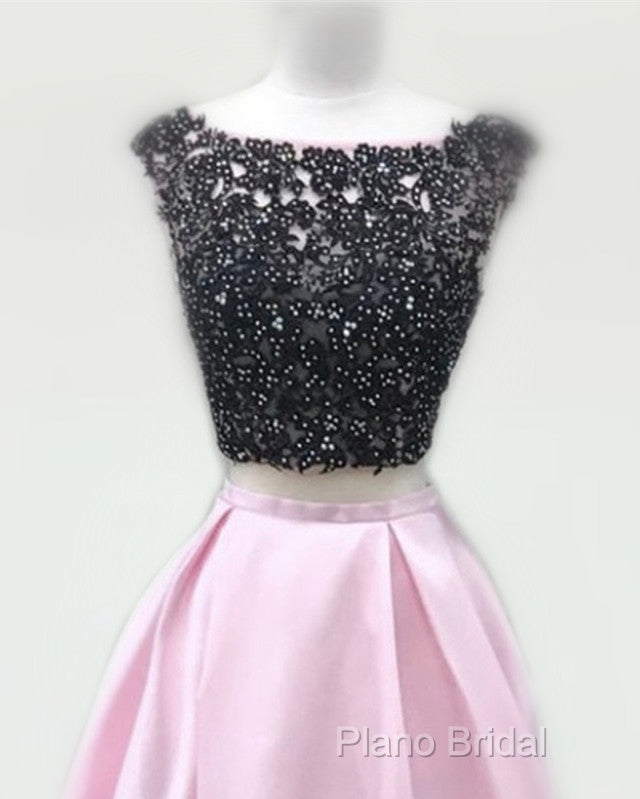 Black Lace Beaded Two Piece Satin Formal Prom Dresses Secondary image