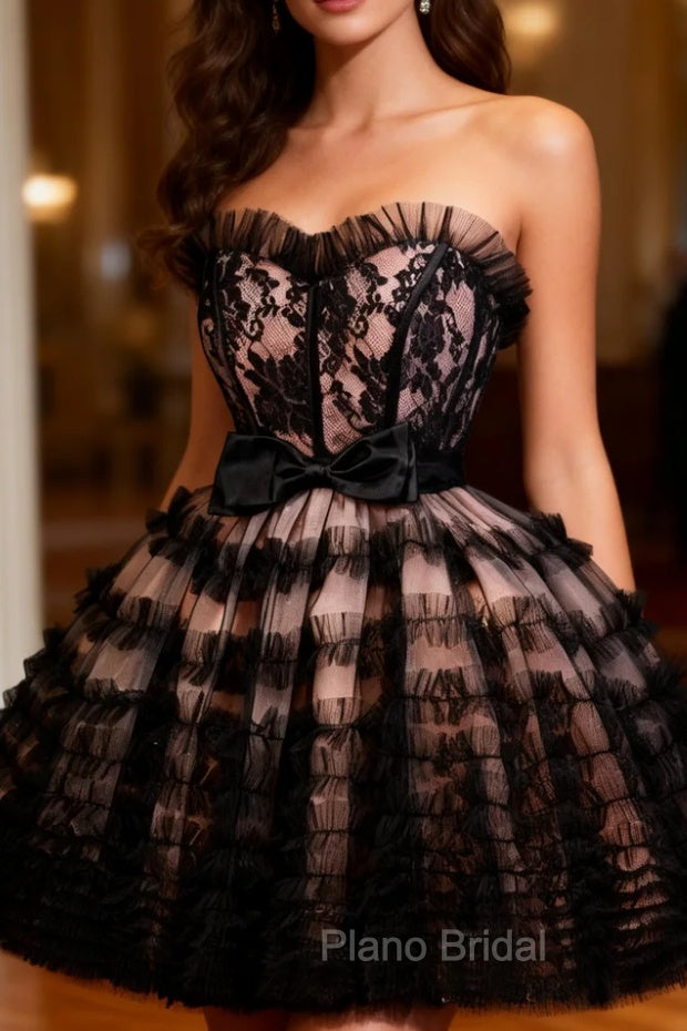 Black Lace Tulle Backless Homecoming Dresses Main image