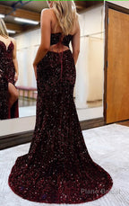 Black Lace-Up Back Sequis Mermaid Prom Dress with Slit Formal Evening Dresses