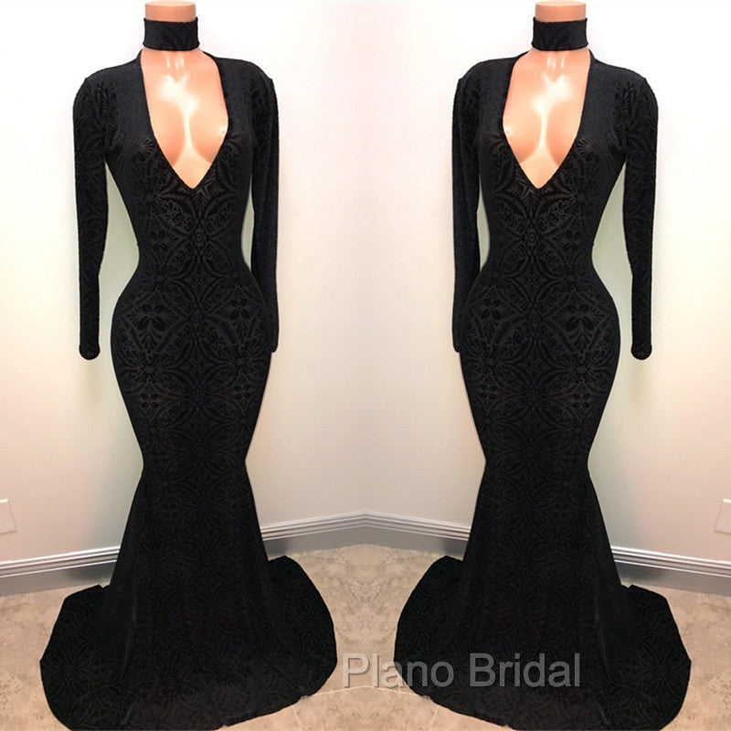 Black Lace V-Neck Formal Prom Party Gowns| Mermaid Long-Sleeve Evening Gowns Secondary image