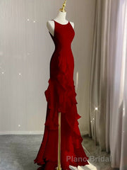Black Mermaid Beach Wedding Dresses With Ruffles, Spaghetti Straps Backless Formal Prom Gown