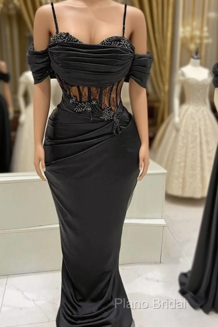 Black Mermaid Corset Formal Prom Dresses Appliques Beaded Main image