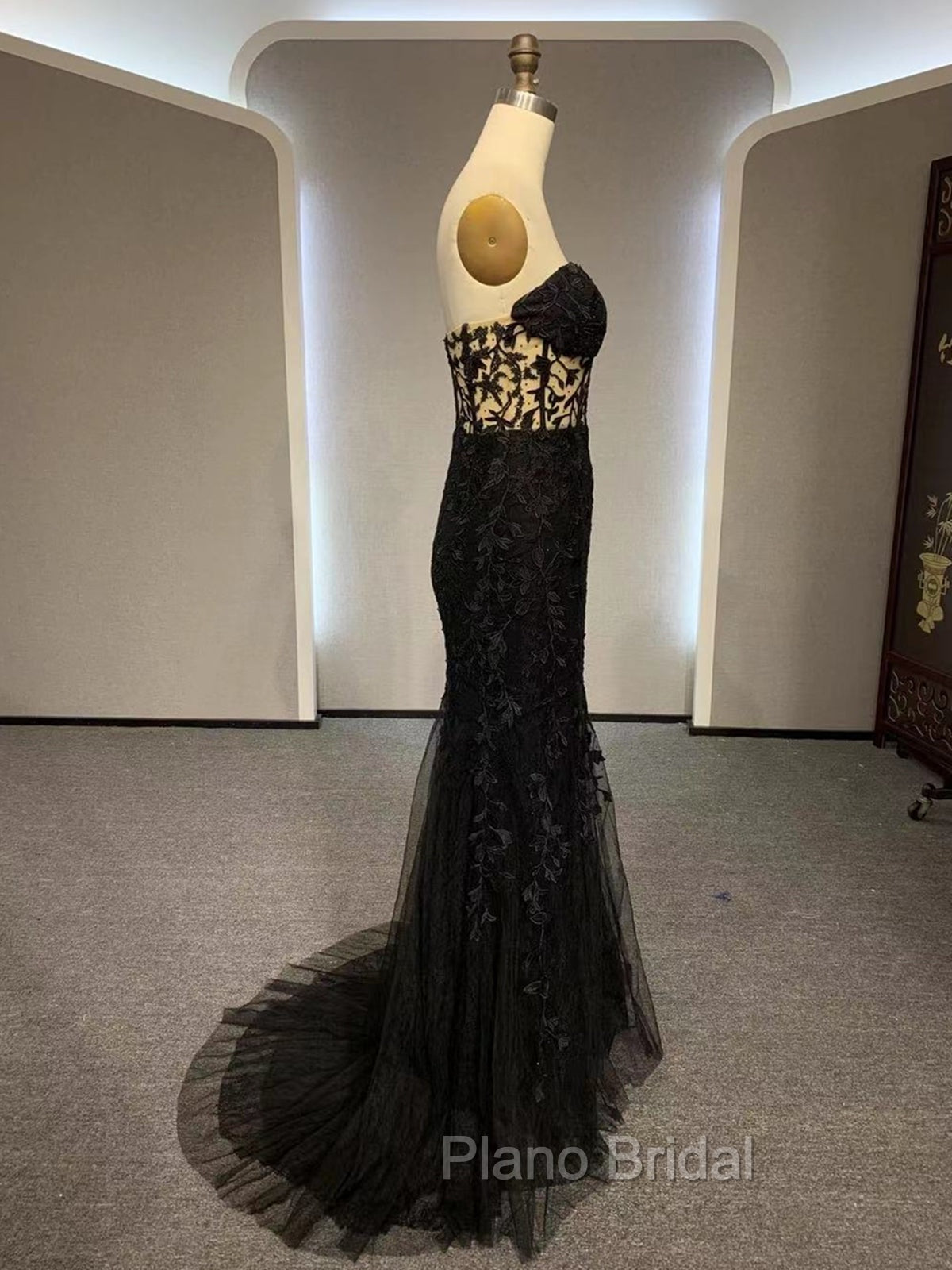 Black Mermaid Lace Formal Prom Dresses, Black Mermaid Lace Formal Evening Dresses
