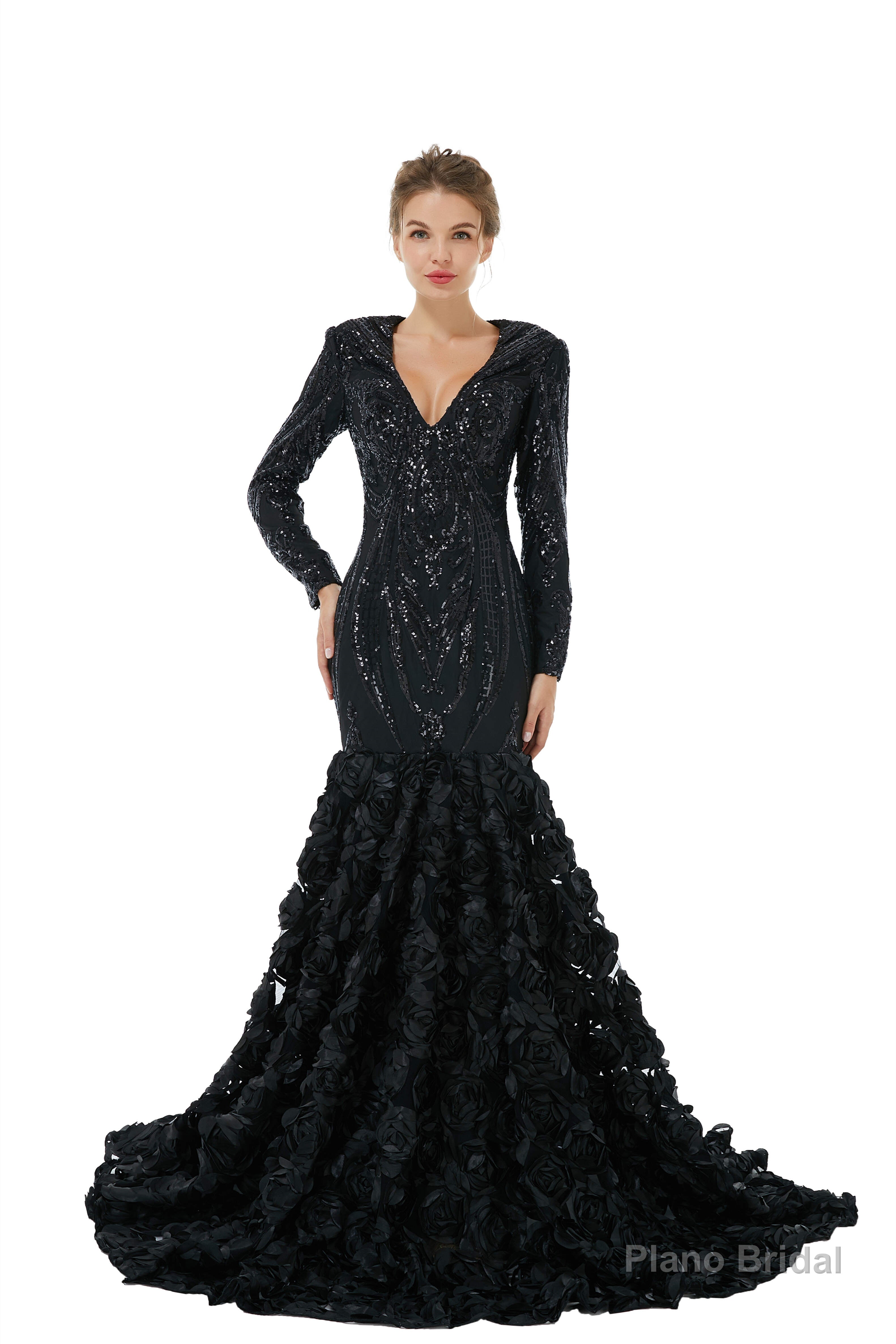 Mermaid Long Sequined Bling Full Sleeves Floral Skirt Prom Dresses Main image