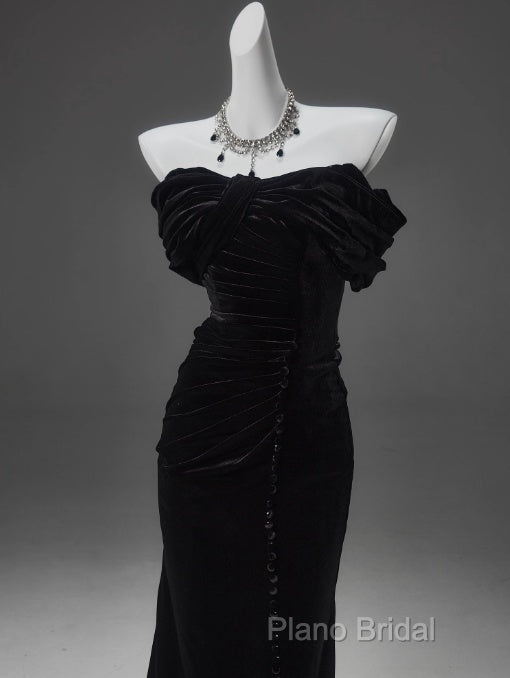 Black Mermaid Off-The-Shoulder Velvet Long Formal Prom Dresses, Elegant Quinceanera Dresses Secondary image