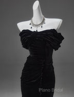 Black Mermaid Off-The-Shoulder Velvet Long Formal Prom Dresses, Elegant Quinceanera Dresses