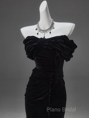 Black Mermaid Off-The-Shoulder Velvet Long Formal Prom Dresses, Elegant Quinceanera Dresses