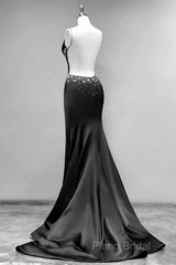 Black Mermaid Open Back Dresses With Slit