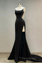 Black Mermaid Open Back Dresses With Slit
