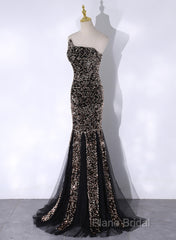 Black Mermaid Sequins Long Formal Prom Dresses, Black Formal Dresses Party Dresses