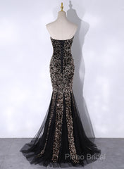 Black Mermaid Sequins Long Formal Prom Dresses, Black Formal Dresses Party Dresses