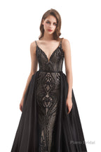 Mermaid Sequins Spaghetti Straps Prom Dresses With Detachable Train