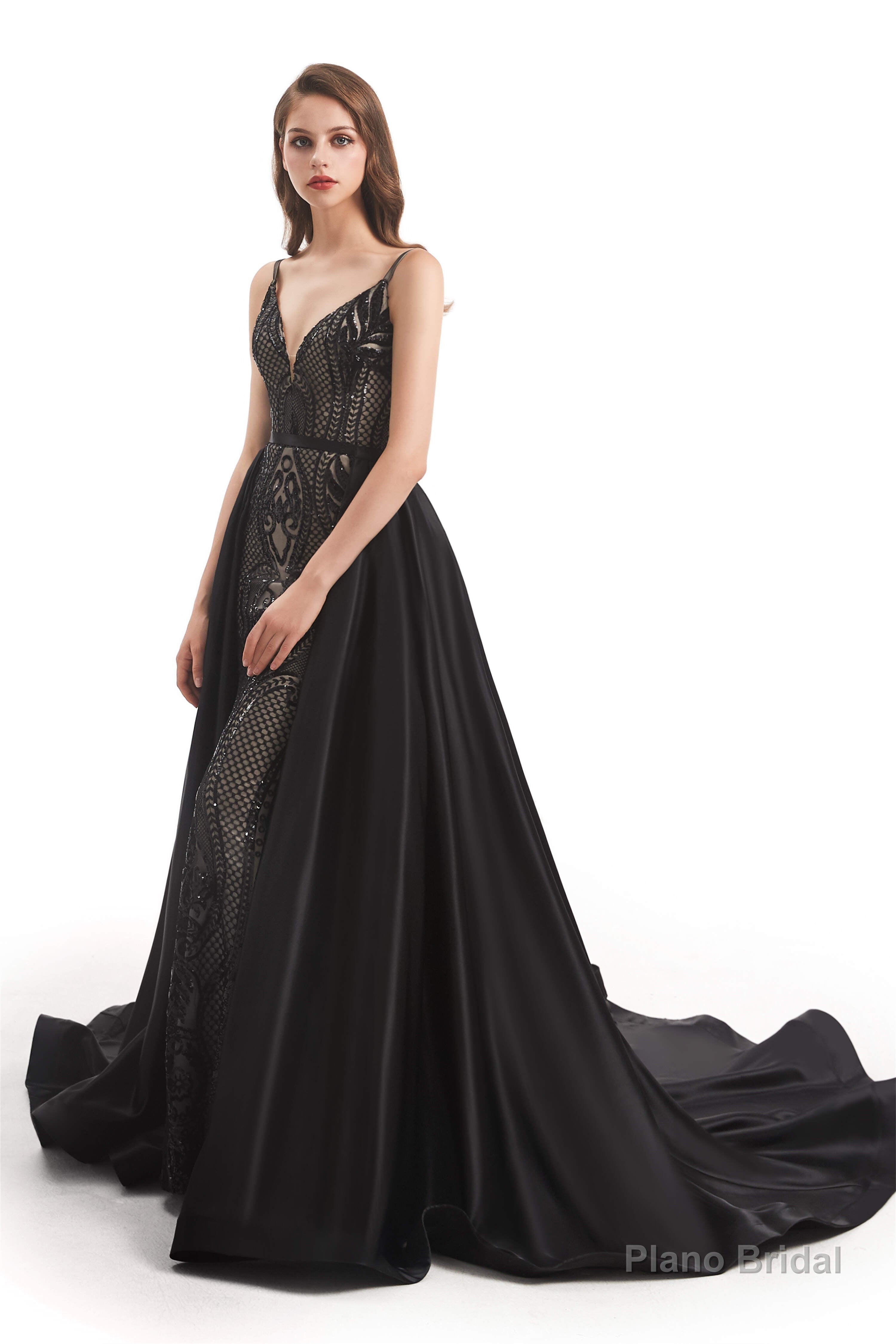 Mermaid Sequins Spaghetti Straps Prom Dresses With Detachable Train