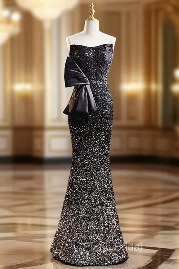 Black Mermaid Sequins Strapless Formal Prom Dresses Main image