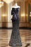 Black Mermaid Sequins Strapless Formal Prom Dresses