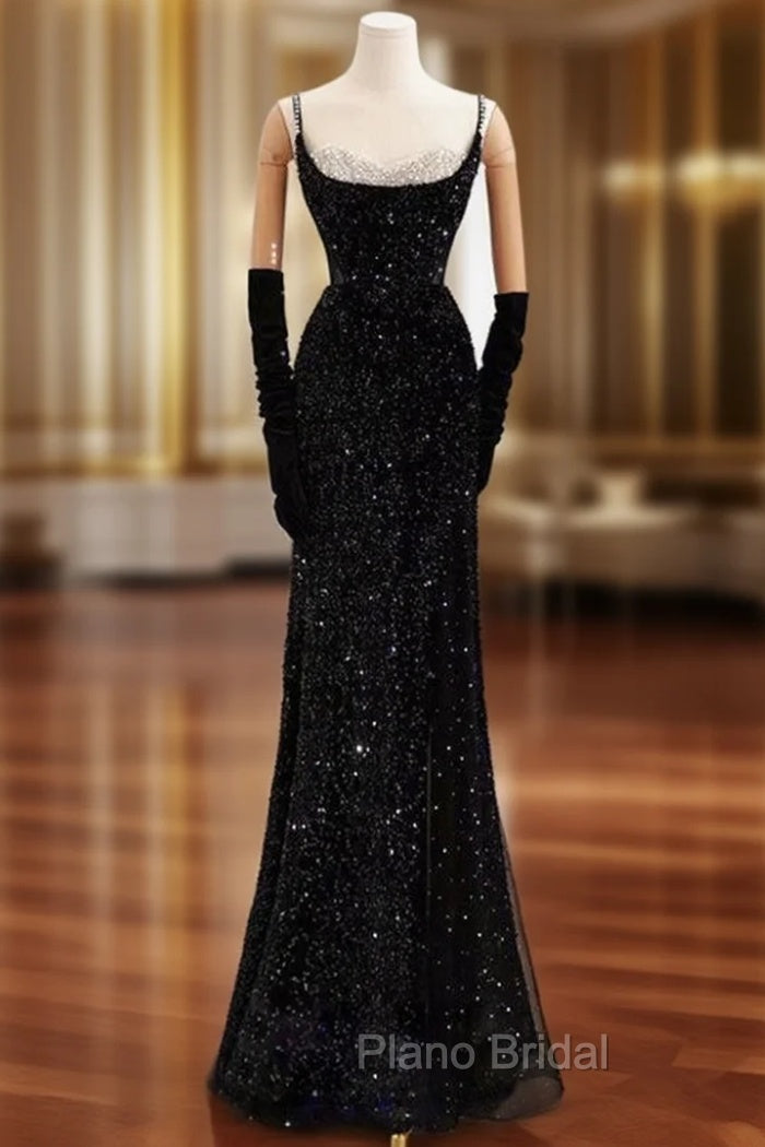 Black Mermaid Straps Sequins Formal Prom Dresses Main image