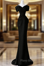 Black Mermaid Sweetheart Off Shoulder Formal Prom Dresses, Black Satin Evening Dresses