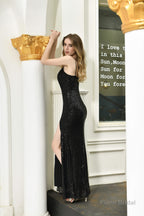 Mermaid V-Neck Spaghetti Straps Sequins Split Floor Length Prom Dresses