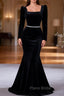 Black Mermaid Velvet Long Sleeve Formal Prom Dresses