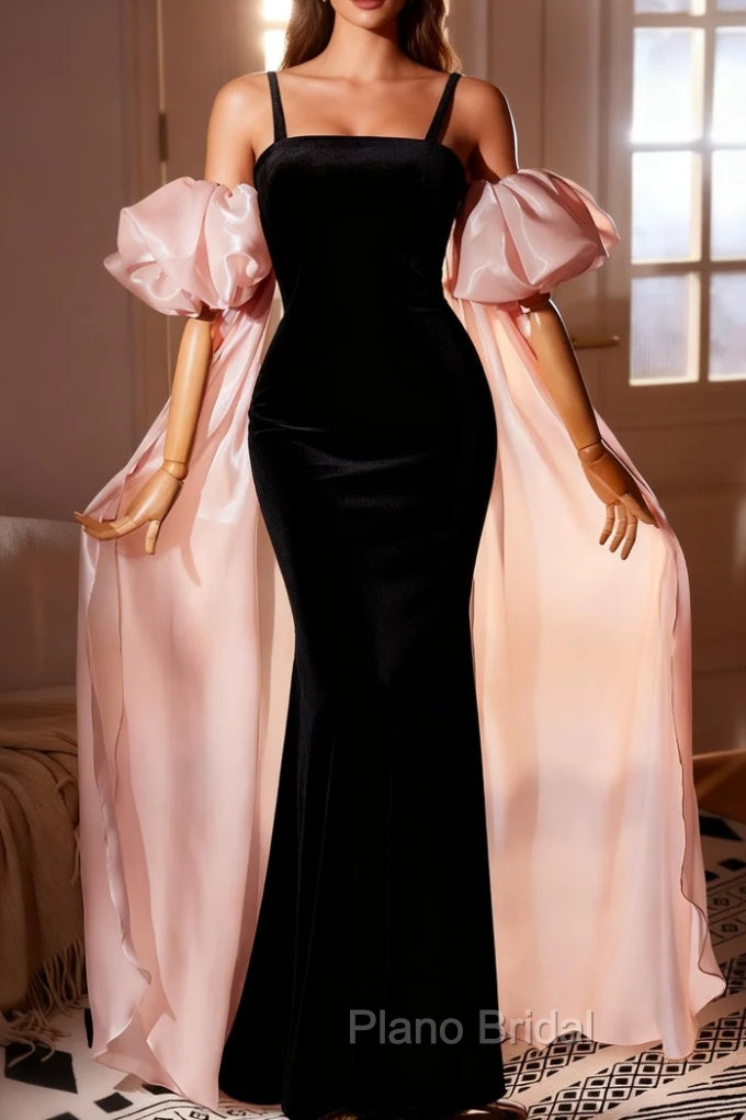 Black Mermaid Velvet Straps Formal Prom Dresses