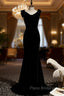 Black Mermaid Velvet V-neck Backless Pearls Formal Prom Dresses