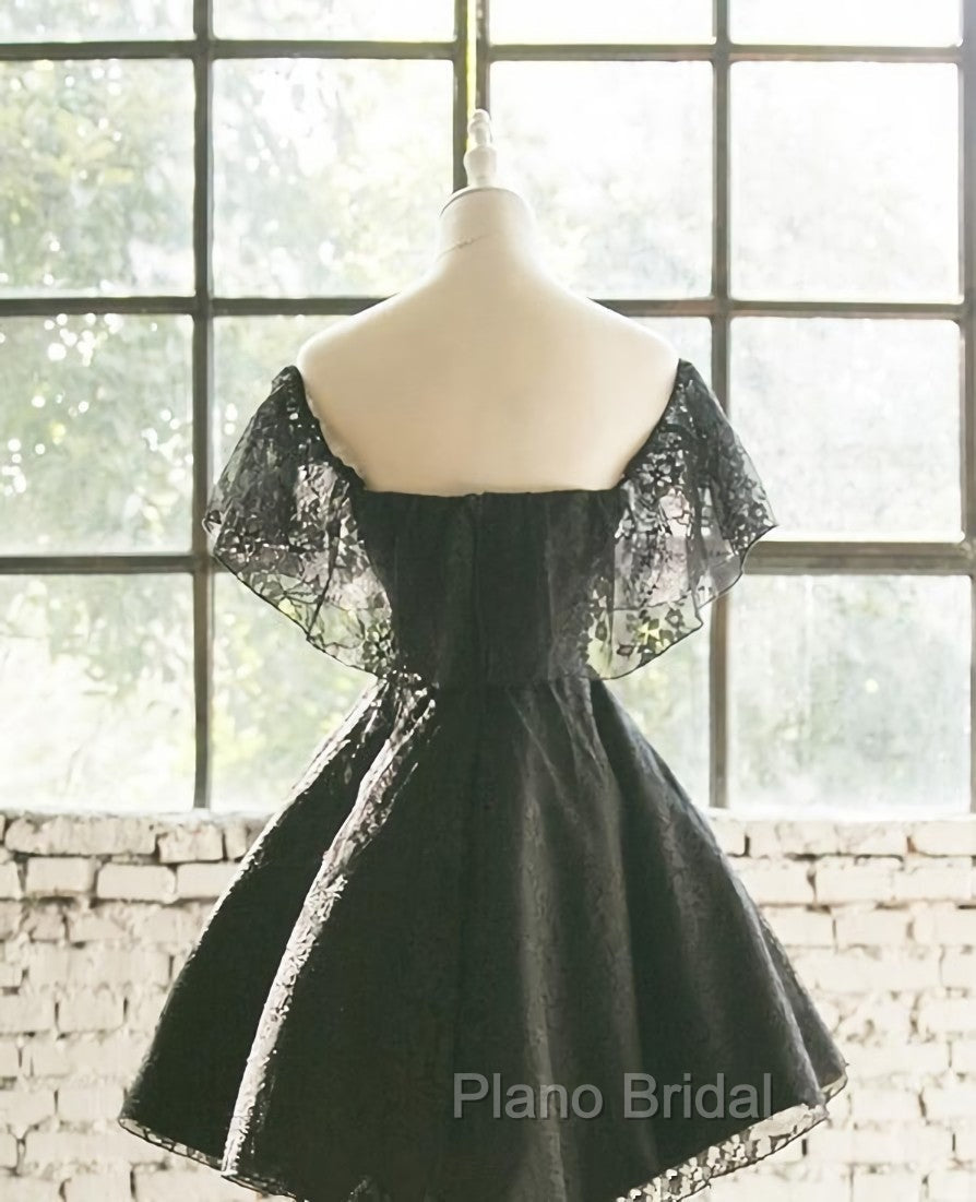 Black Off Shoulder Lace Sweetheart Lovely Short Homecoming Dresses, Black Party Dresses Secondary image