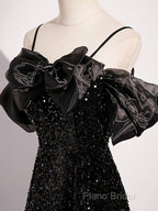 Black Off Shoulder Sequin Long Formal Prom Dresses Formal Dresses With Bow Knot