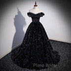 Black Off Shoulder Shiny Beaded Long Formal Prom Dresses A-line Black Evening Dresses Formal Prom Dresses shops