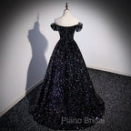 Black Off Shoulder Shiny Beaded Long Formal Prom Dresses A-line Black Evening Dresses Formal Prom Dresses shops