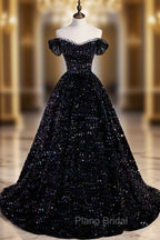 Black Off Shoulder Shiny Beaded Long Formal Prom Dresses A-line Black Evening Dresses Formal Prom Dresses shops