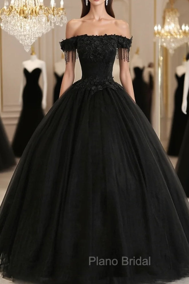 Black Off Shoulder Sweet 16 Formal Dresses with Lace Black Formal Dresses Formal Prom Dresses shops