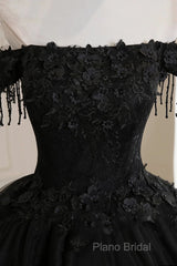 Black Off Shoulder Sweet 16 Formal Dresses With Lace, Black Long Formal Prom Dresses