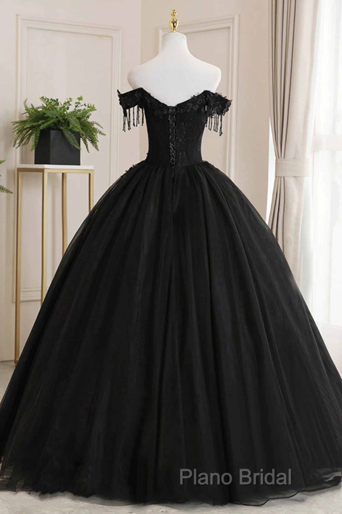 Black Off Shoulder Sweet 16 Formal Dresses With Lace, Black Long Formal Prom Dresses