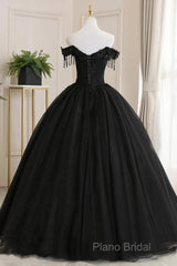 Black Off Shoulder Sweet 16 Formal Dresses With Lace, Black Long Formal Prom Dresses