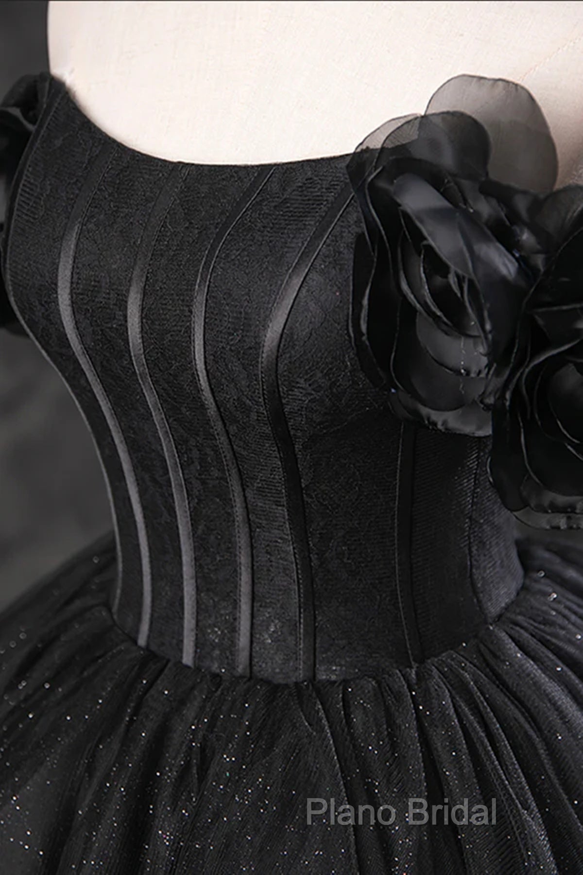 Black Off Shoulder Tulle Lace-Up Sweet 16 Dresses, Black Long Party Dresses Formal Prom Dresses