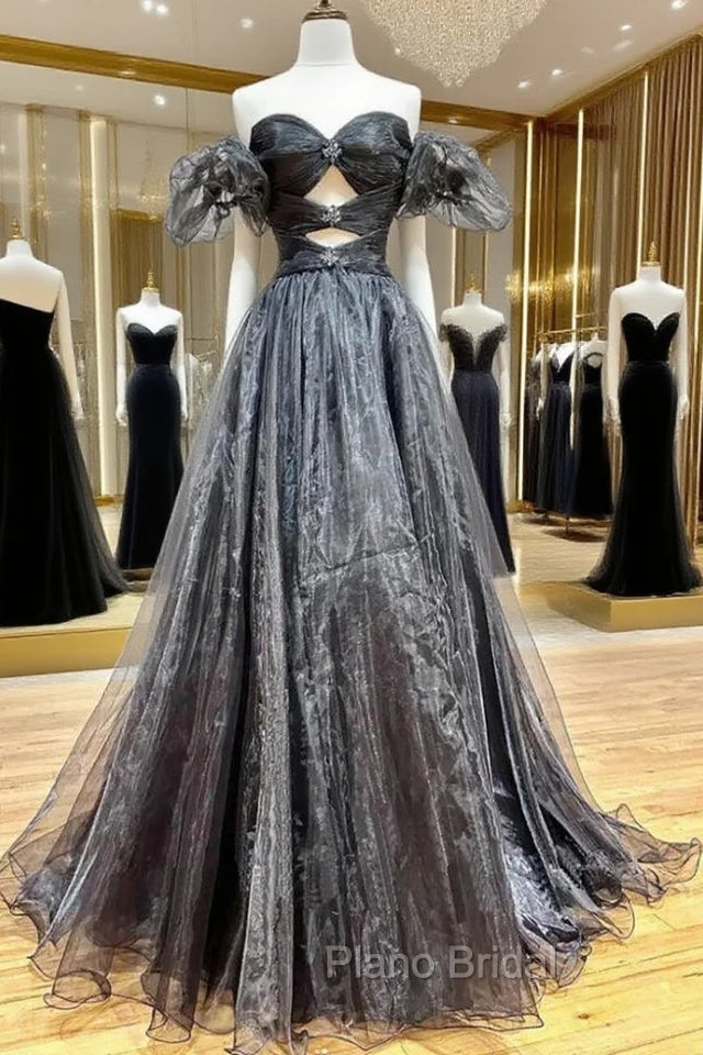 Black Organza Off the Shoulder Pleats Formal Prom Dresses Main image