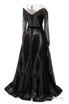 Black Prom Dresses A-line Heavily Beading Long Sleeves Women Evening Dresses