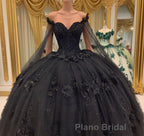 Black Quinceanera Dresses with Flowers,Long Sweet 16 Dresses