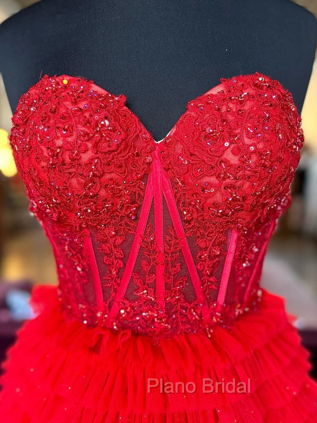 Black Red Purple Lace Formal Prom Dresses, Black Red Purple Lace Formal Evening Dresses