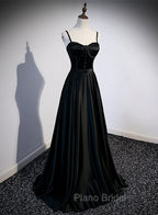 Black Satin Long Party Dresses Black Simple Junior Formal Prom Dresses Formal Prom Dresses shops