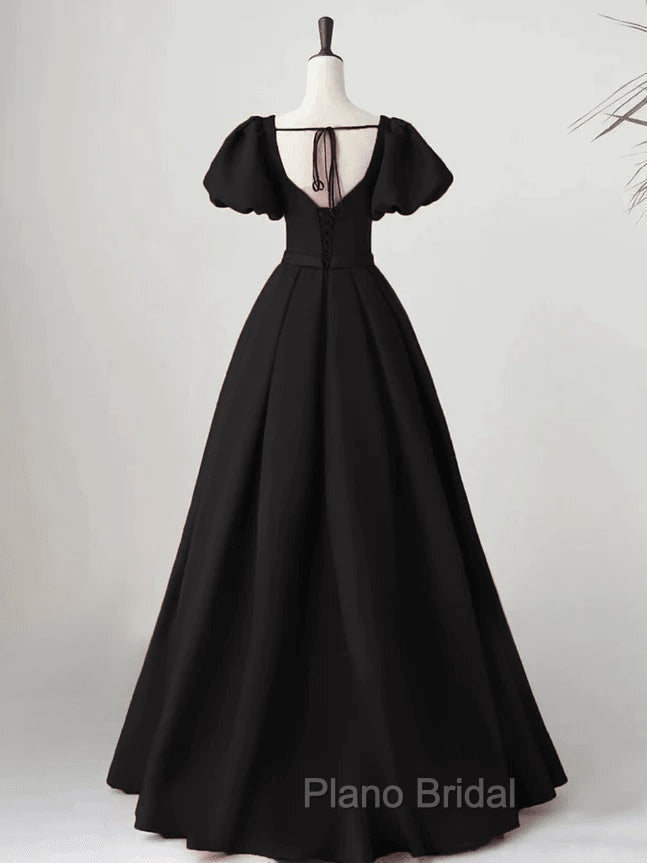 Black Satin Long Party Dresses Formal Prom Dresses A-line Black Formal Dresses Formal Prom Dresses shops Secondary image