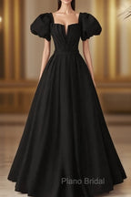 Black Satin Long Party Dresses Formal Prom Dresses A-line Black Formal Dresses Formal Prom Dresses shops